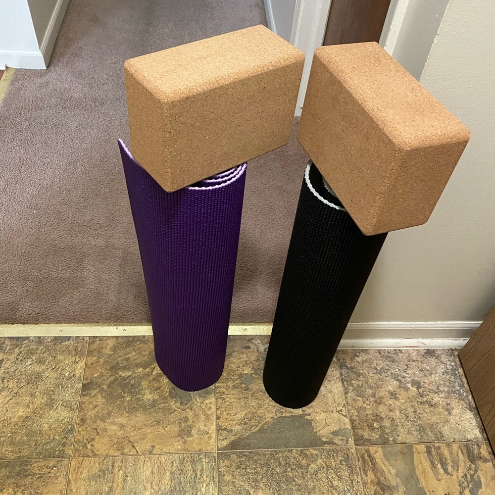 Yoga mats with blocks